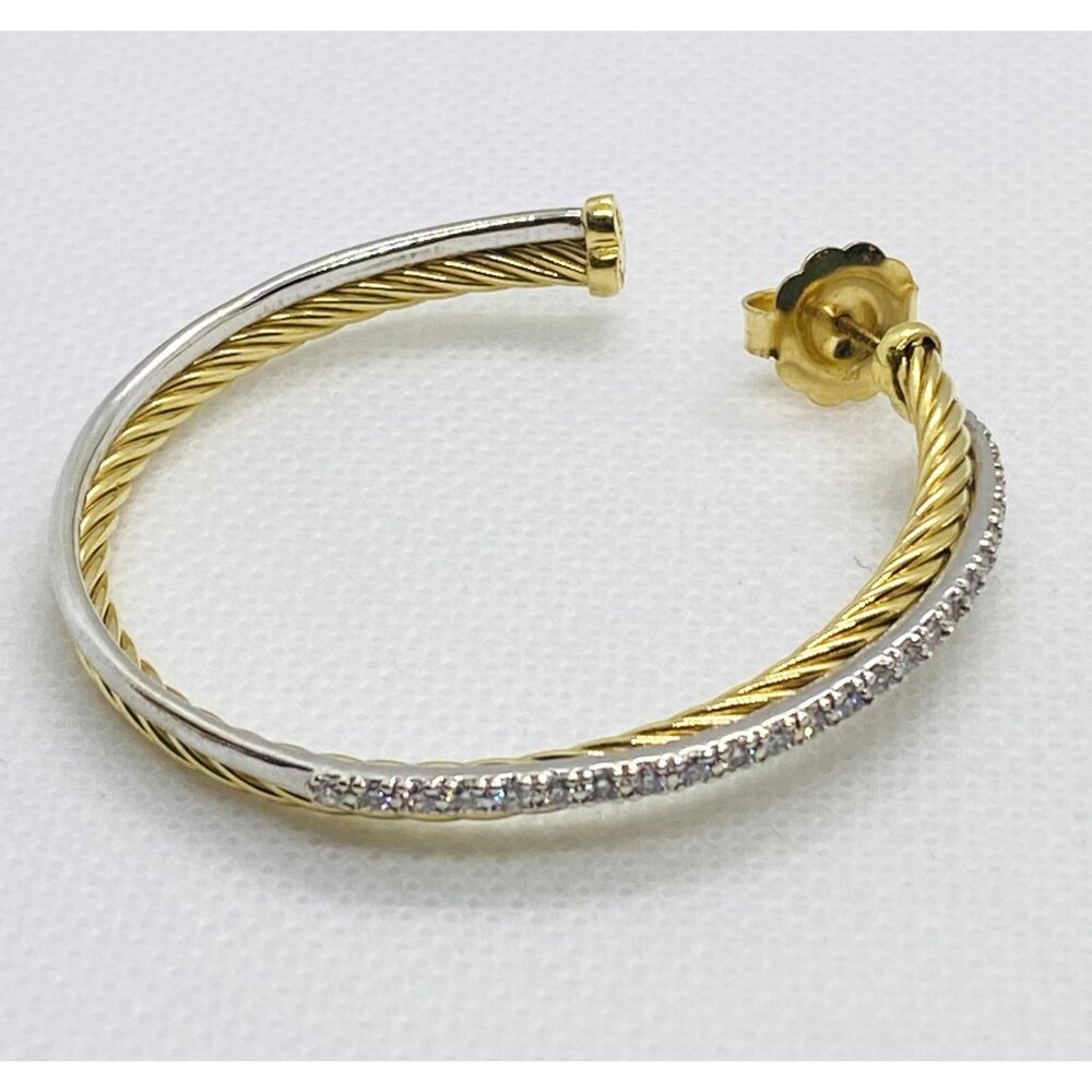 SOD!!! David Yurman 18K Yellow White Gold Diamond 47mm Crossover Hoop Earrings - Picture 9 of 14